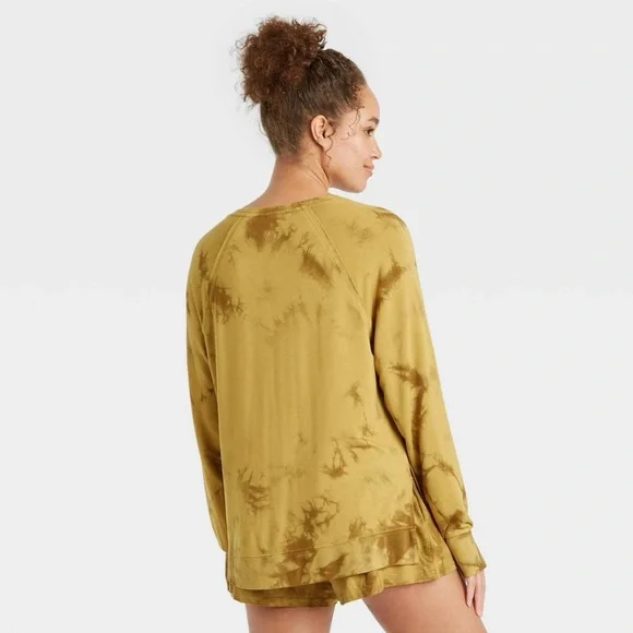 JoyLab Women's Soft Lightweight Sweatshirt Tie Dye Pattern Mustard Yellow - Picture 2 of 12